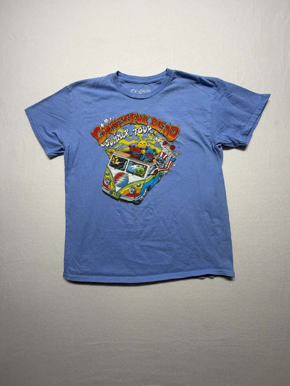 0113 Liquid Blue Grateful Dead Summer Tour T-Shirt Size L Blue VW Bus